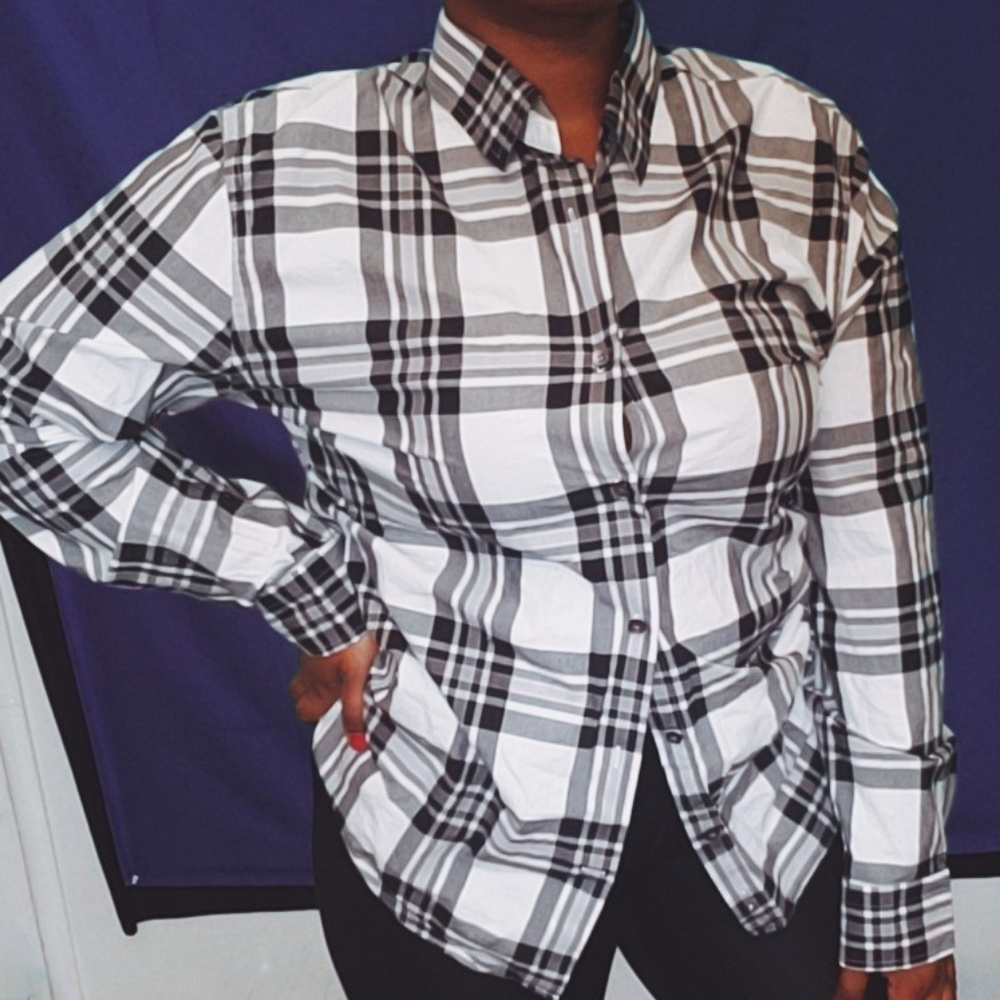Black and white plaid men's shirt